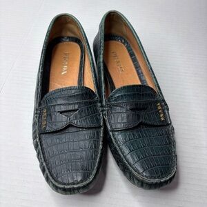 PRADA Penny Driving Green Embossed Crocodile Loafers Size 7.5